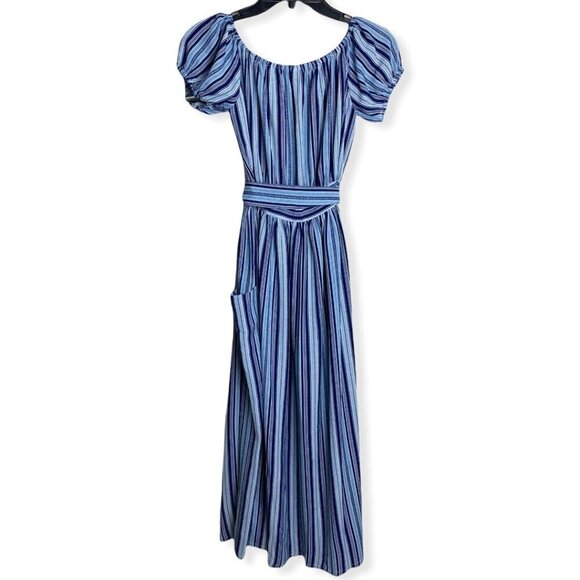 Nisha Outi NWT $168 Midi Dress in Blue Stripe Off-the-Shoulder Women's Sz M/6 - Picture 8 of 9